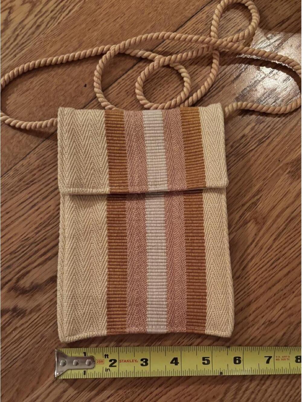 Small Beige and Brown Striped Crossbody Bag with Rope Strap